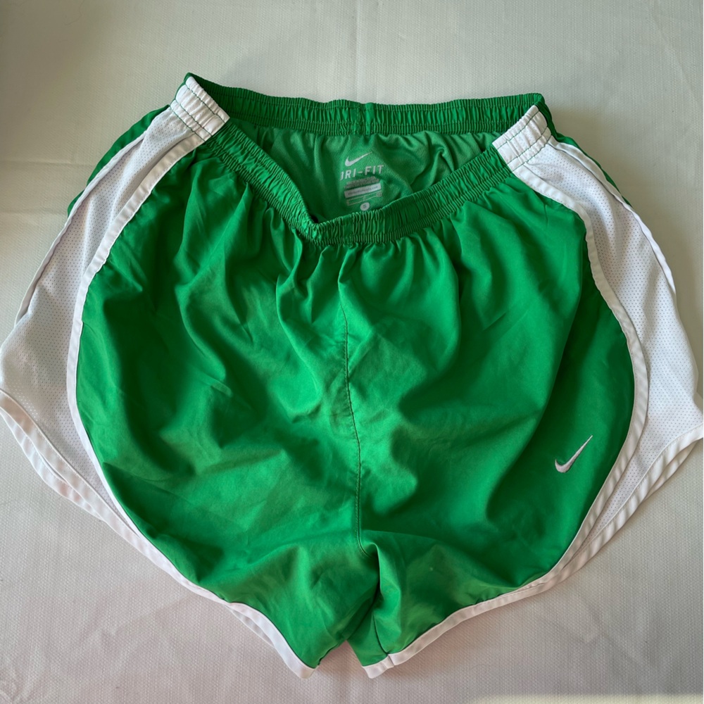 Nike Women's Green and white DriFit Running Shorts size small